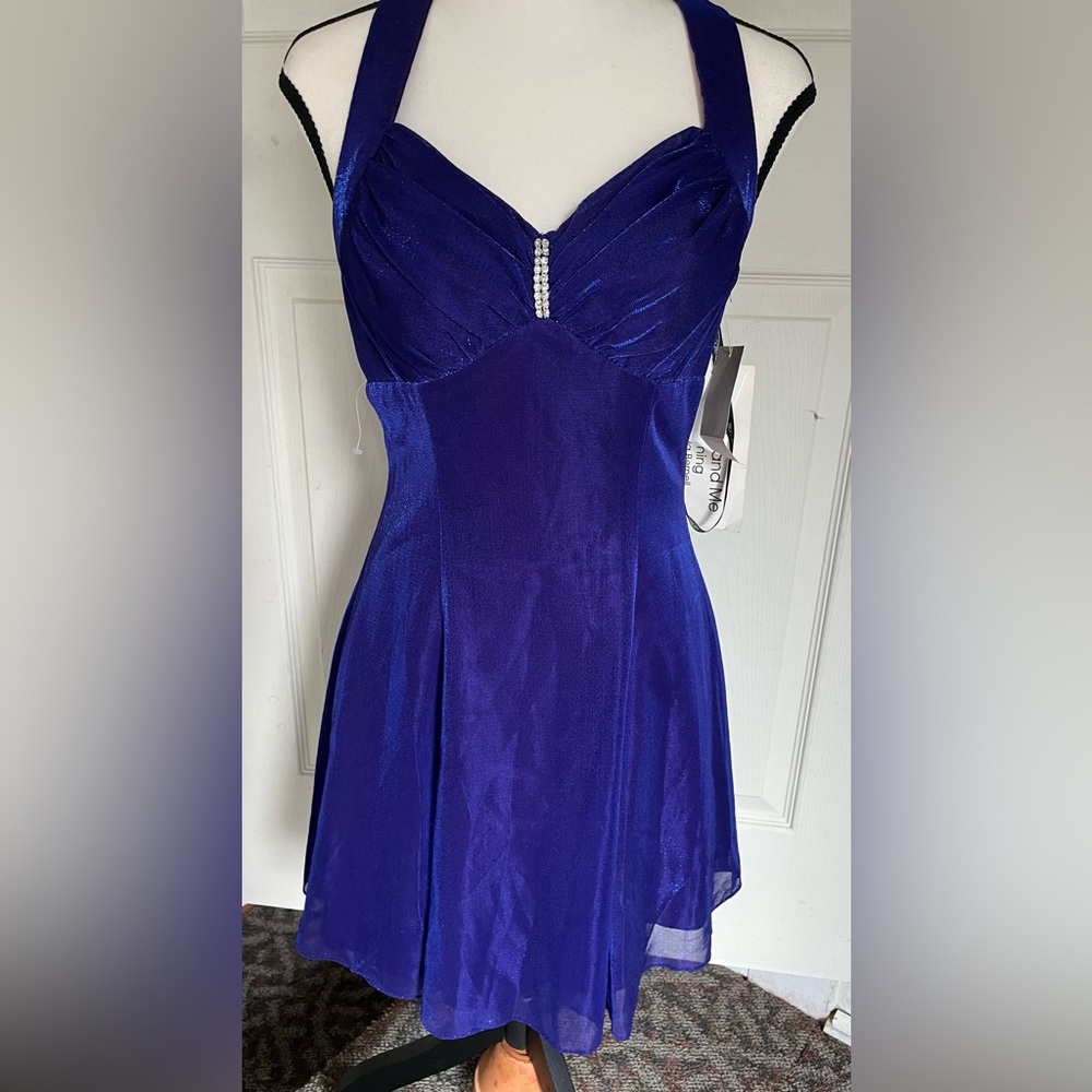Blondie and Me evening short dress/ 5/6/lined/blue/w purple hue/made in USA